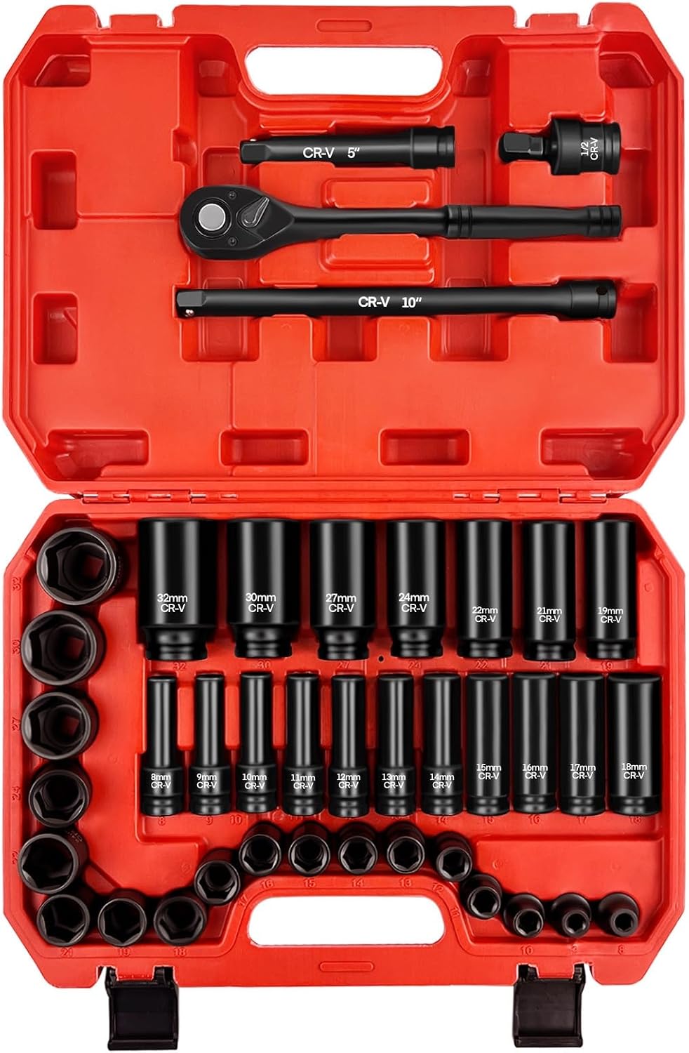 Impact Wrench Socket Set Deep - Zestaw nasadek udarowych 1/2 cala, 40