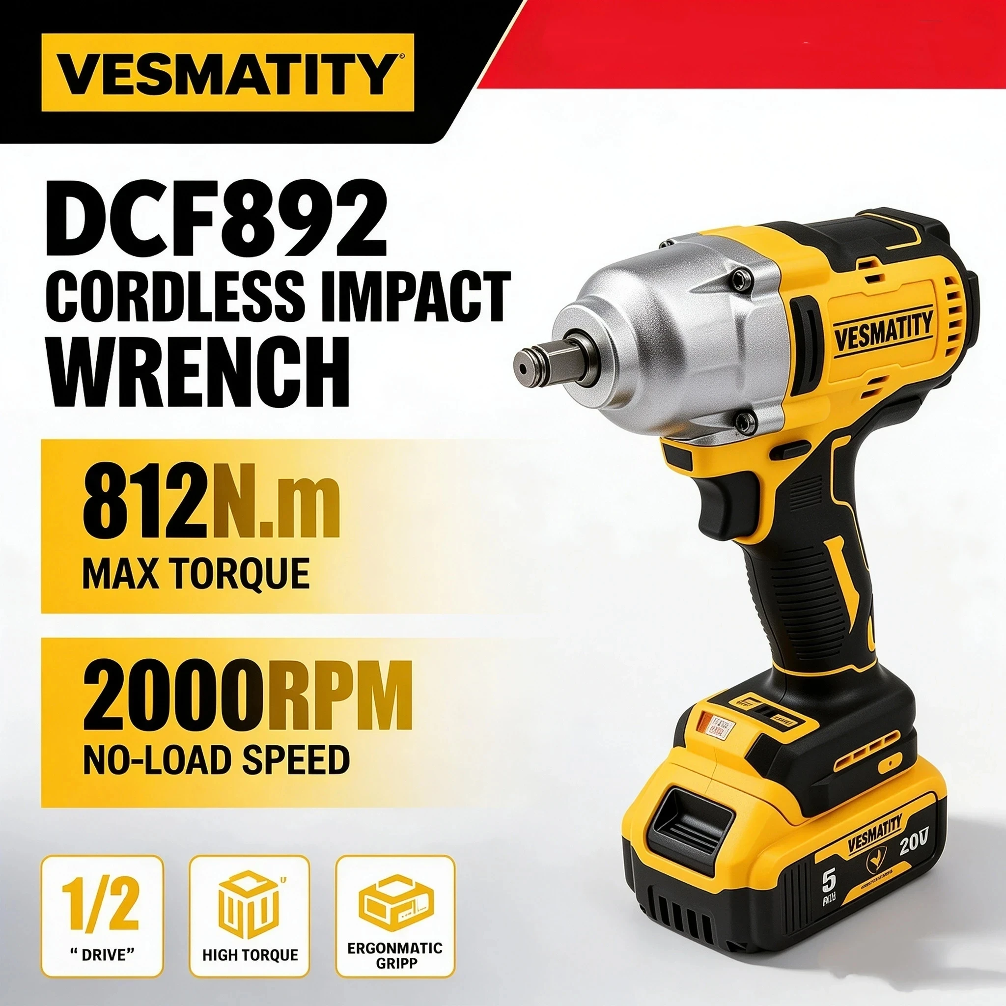 Impact Wrench Digital Torque - DCF892 – bezszczotkowy, akumulatorowy klucz udarowy