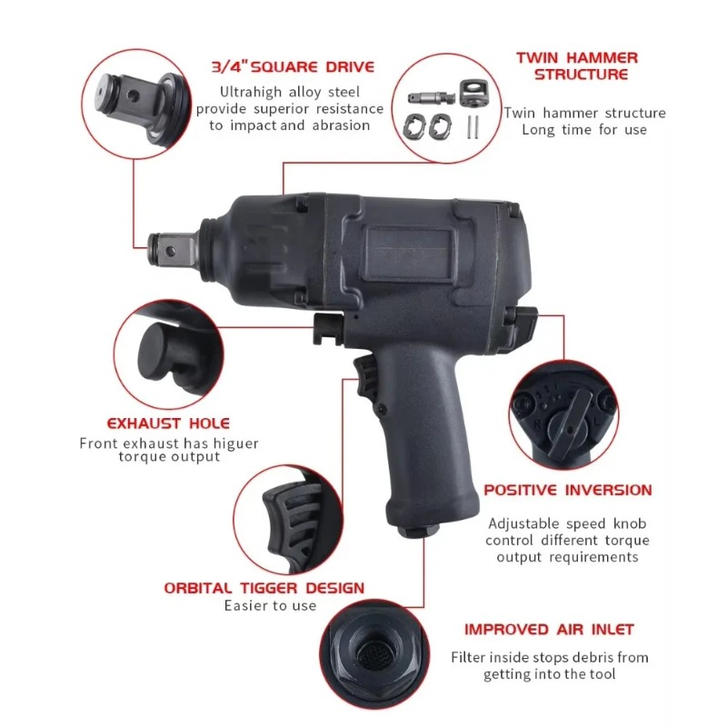 Przemysłowy klucz pneumatyczny – Impact Wrench 3/4 Inch High Torque recenzja i cena