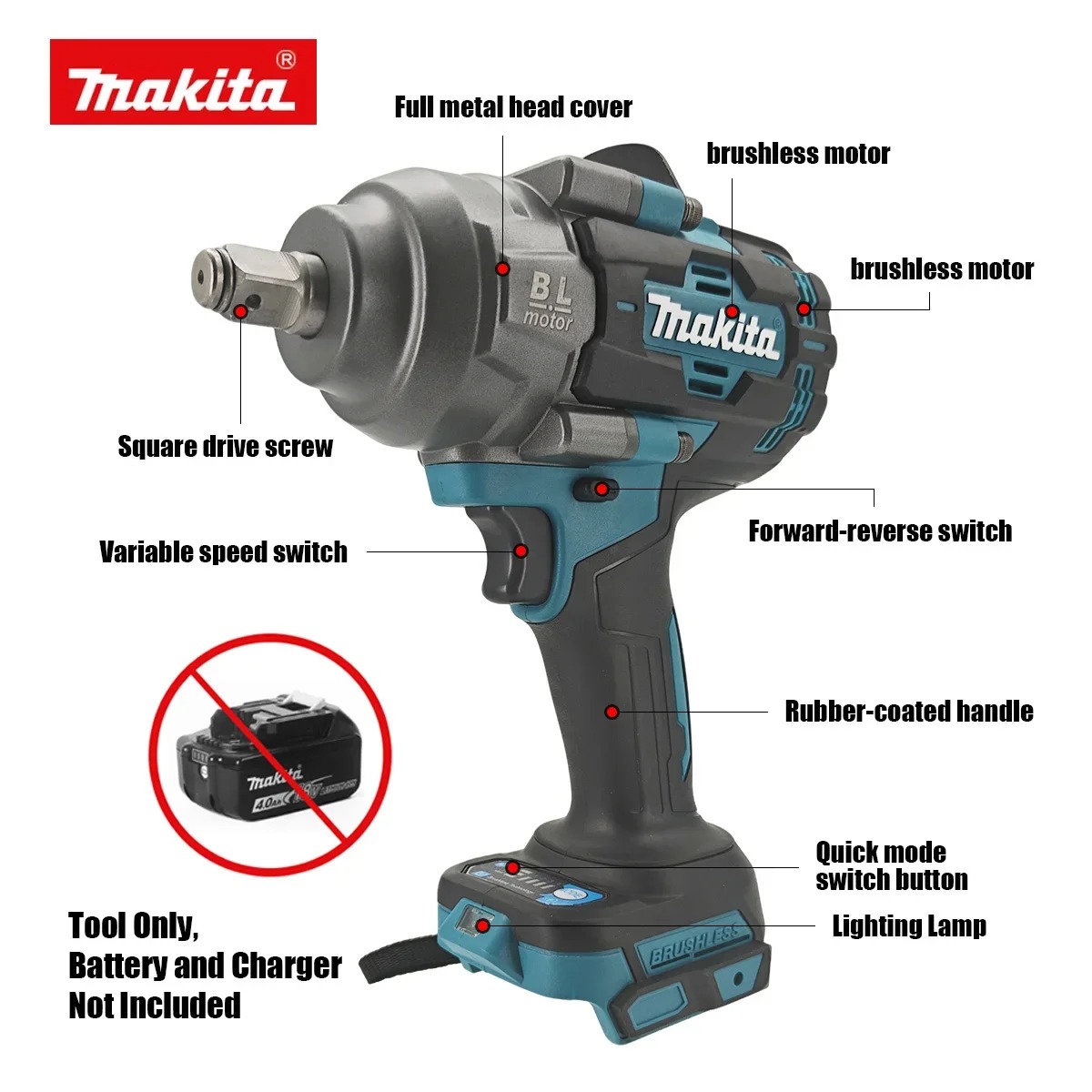 Klucz udarowy bezszczotkowy Ma – Electric Impact Wrench 800Nm recenzja i cena