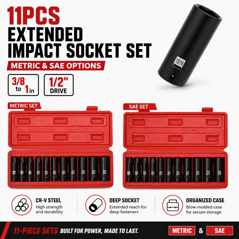 11-częściowy zestaw nasadek ud – Impact Wrench Socket Set Deep recenzja i cena