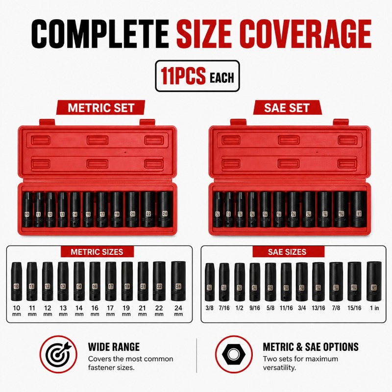 11-częściowy zestaw nasadek ud – Impact Wrench Socket Set Deep recenzja i cena