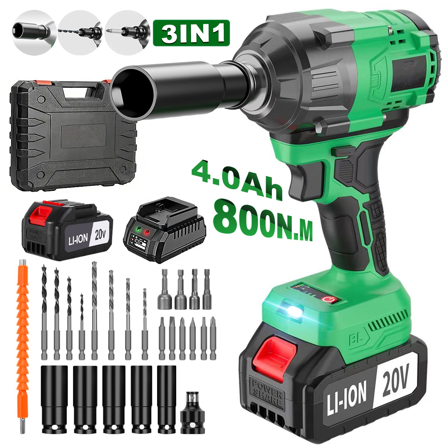 Klucz udarowy akumulatorowy 3  – Electric Impact Wrench 800Nm recenzja i cena